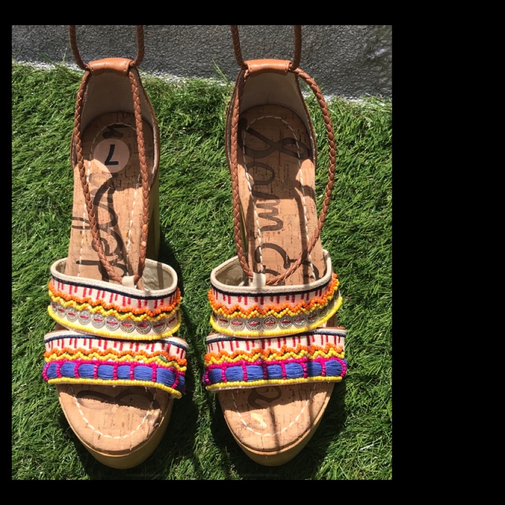 Sam Edelman🍉 Chunky wood Beaded Sandal Heels